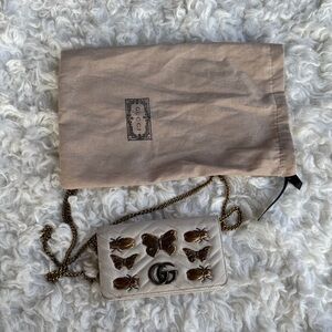 Gucci Cream Crossbody Bag with Gold Butterfly Accents